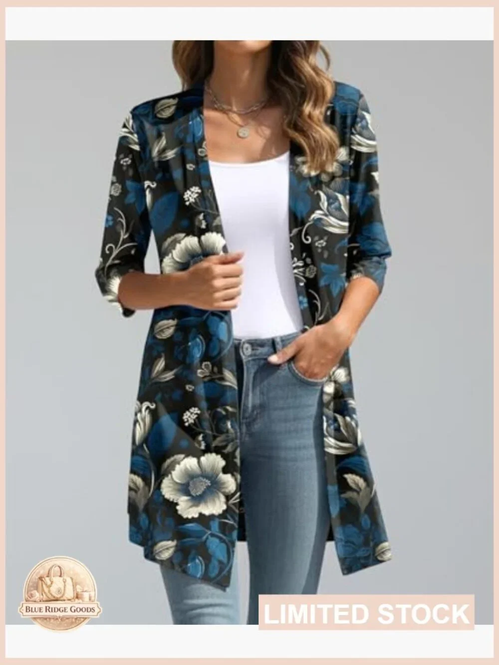 Lightweight Knit Cardigan Open Front 3/4 Sleeve Loose Fit Casual Layering - Picture 3 of 7